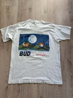 1995 Vintage Budweiser Girl Boy Frogs Moon XL T-Shirt Bud Weis Er Er Er Beer 199